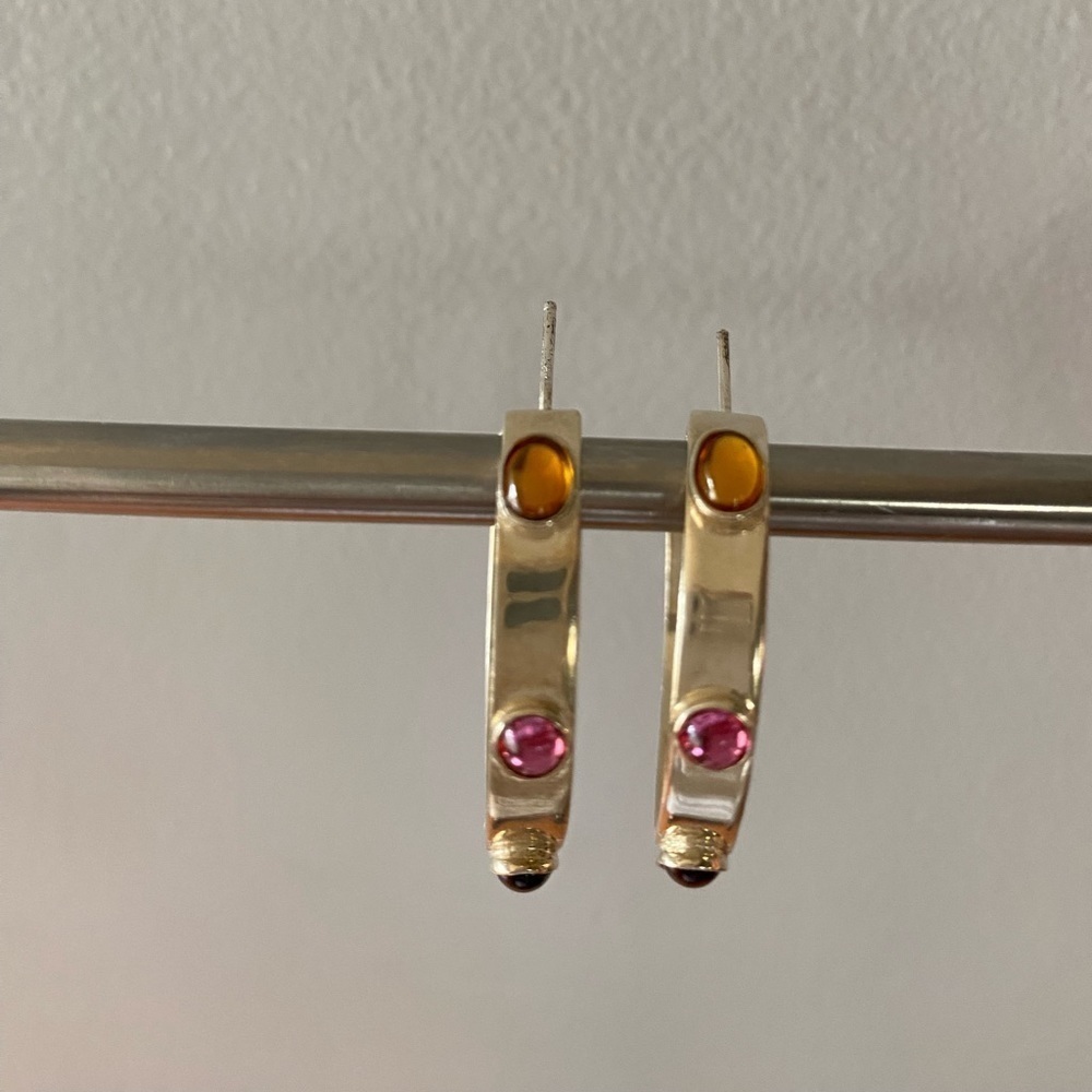 Sterling Silver Hoops with semiprecious stones - Picture 5 of 10